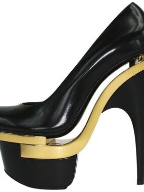 Versace Black Leather Platform Pumps with Gold Accents